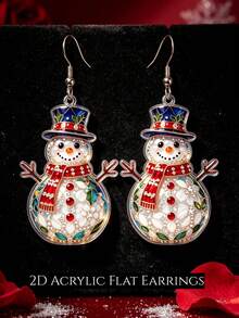 2D Cute Christmas Deer Earrings, Cartoon Style Design, Suitable For Christmas And Thanksgiving Gifts, Perfect For Christmas And Daily Wear, Ideal Gift Choice - Christmas Snowman - View 9
