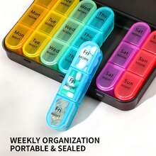 Portable Travel Pill Box, Large Capacity 21 Compartments Seven Days A Week, Portable Medicine Manager, Morning, Afternoon And Evening Vitamin Storage Box, Pill Organizer, Travel And Office Colorful Medicine Storage Box - one-size - View 6