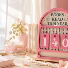 1pc Wood Plastic Composite Reading Counter Desktop Book Statistic Ornament Green Creative Calendar Style Read-Off Tracker Fun Home Decor Craft Reading Record Tool Pushable Page Flip Wooden Calendar Desktop Bookshelf Decoration Student Study Room Stationery Gift - Multicolor - View 3