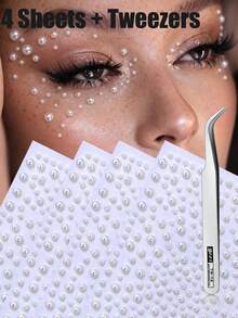 1/4/7 Sheets Pearl Face Jewels Sticker, Rave Accessories Y2K Festival Gift DIY Music Festival Party Makeup Masquerade, Applicable To Hair, Eyes, Face, Body Decorations,Concert Look,Face Gems - White - View 7
