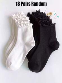 1/6/12/18 Pairs Random Ruffle Socks Women, Cute Lace Edge Socks Soft Comfortable Fall Winter Socks For Women, Halloween Christmas Gifts And Daily Wear - Multicolor - View 11