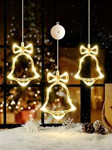 Christmas Bell Shaped Suction Cup LED Window Light, Warm Ambient String Light, Battery‑Powered Suction Hanging Lamp, Home Window Glass Decorative Light For Xmas Party Decoration - Suction Cup Lamp - View 2