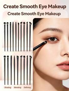 Set Kuas Rias Mata Hitam 11 Buah, Set Kuas Blending Eyeshadow Profesional, Cocok untuk Alis, Kontur Hidung, Concealer, Highlighter, Alat Rias Mata Bulu Sintetis Lembut, Cocok untuk Pemula - Hitam - View 2