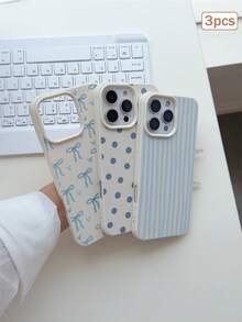 3pcs Colorful Printed Leather Texture TPU Shockproof Full Coverage Protective Phone Case Compatible With Apple 11/12/13/14/15/16/17 Pro Max - Multicolor - View 5