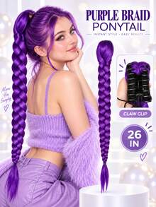 Wig Ekor Kuda Kepang Panjang Ungu, Wig Ekor Kuda Tebal Panjang dengan Jepitan Cakar, Kepang Berpilin, Cocok untuk Halloween, Pesta, Cosplay, K-Pop, Y2K dan Festival - MultiWarna - View 8