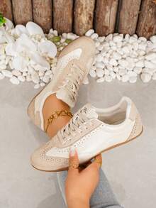 Women's Casual Sports Shoes Retro Versatile Soft Sole Lace-Up Sneakers - Beige - View 7