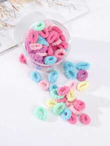100pcs Solid Color Cute Hair Scrunchies, Hair Accessories, Ponytail Holders, Hair Ties Hair Elastics - Multicolor - View 1