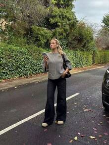 Plus Size Gray Boat Neck Knit Sweater, Minimalist Casual Street Style Women's Back To School Outfit Autumn - Light Grey - View 4