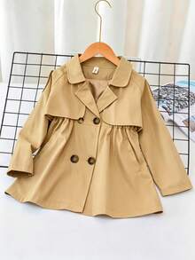 Young Girl Casual Classic French Double-Breasted Trench Coat Jacket - Khaki - View 2