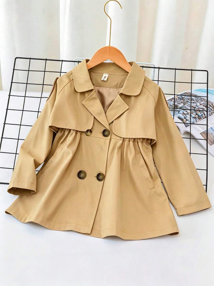 Young Girl Casual Classic French Double-Breasted Trench Coat Jacket