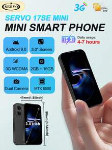 SERVO Mini Smartphone 3.0-Inch Display Android OS 2GB+16GB Dual SIM 3G WCDMA Network Portable Phone - Black - View 3