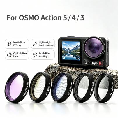 MECORIGHT MECO Special Effect Action Camera Lens Filter Compatible With OSMO Action 5 Pro Action4 Action3,Anti-Glare Black Mist 1/4 Star 6-Line Color Frame Filter,Multi Coated Optical Glass For Cinematic Night & Creative Video Shooting