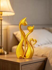 Abstract Couple Cat Figurine, Art Resin Style Cat Statue With Heart Detail, Decorative Animal Sculpture For Tabletop Living Room Bedroom Office Shelf Home Decor, Assorted Solid Colors - Multiple Styles - View 13