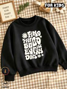 Girls Crew Neck Sweatshirt, Retro Wavy Letter & Daisy Print Long Sleeve Pullover, Casual Loose Tween Girl Sweatshirt For Fall Winter - Black - View 11