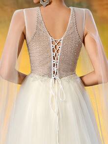 Ball Gown Evening Dress, Romantic Sheer Corset Lace-Up Tulle Long Dress, Fairy Princess Gown, Suitable For Weddings And Formal Parties - White - View 6
