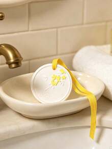L'Occitane Round Plaster Aroma Diffuser Stone Embossed Floral Fragrance Pendant With Yellow Ribbon Hanging Car Wardrobe Home Scent Decor Gift For Women - Apricot - View 8