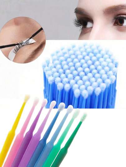 100 piezas (1 paquete) Hisopos de limpieza para extensiones de delineador, cepillo, removedor de pegamento para levantamiento de delineador, varilla micro para pestañas, herramientas y accesorios de maquillaje, hisopos con almohadilla de maquillaje, punta fina, se pueden usar para desmaquillar, limpiar delineador, quitar pestañas postizas, extensiones de pestañas, limpieza, específicamente para bordado, arte de uñas, maquillaje delicado