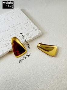 1 Pair/Fashionable Retro Style Stainless Steel 18K Gold Plated Trapezoid Earrings Suitable For Women's Daily Commute, Street Style Jewelry Gift - 34259-ear-g - View 3
