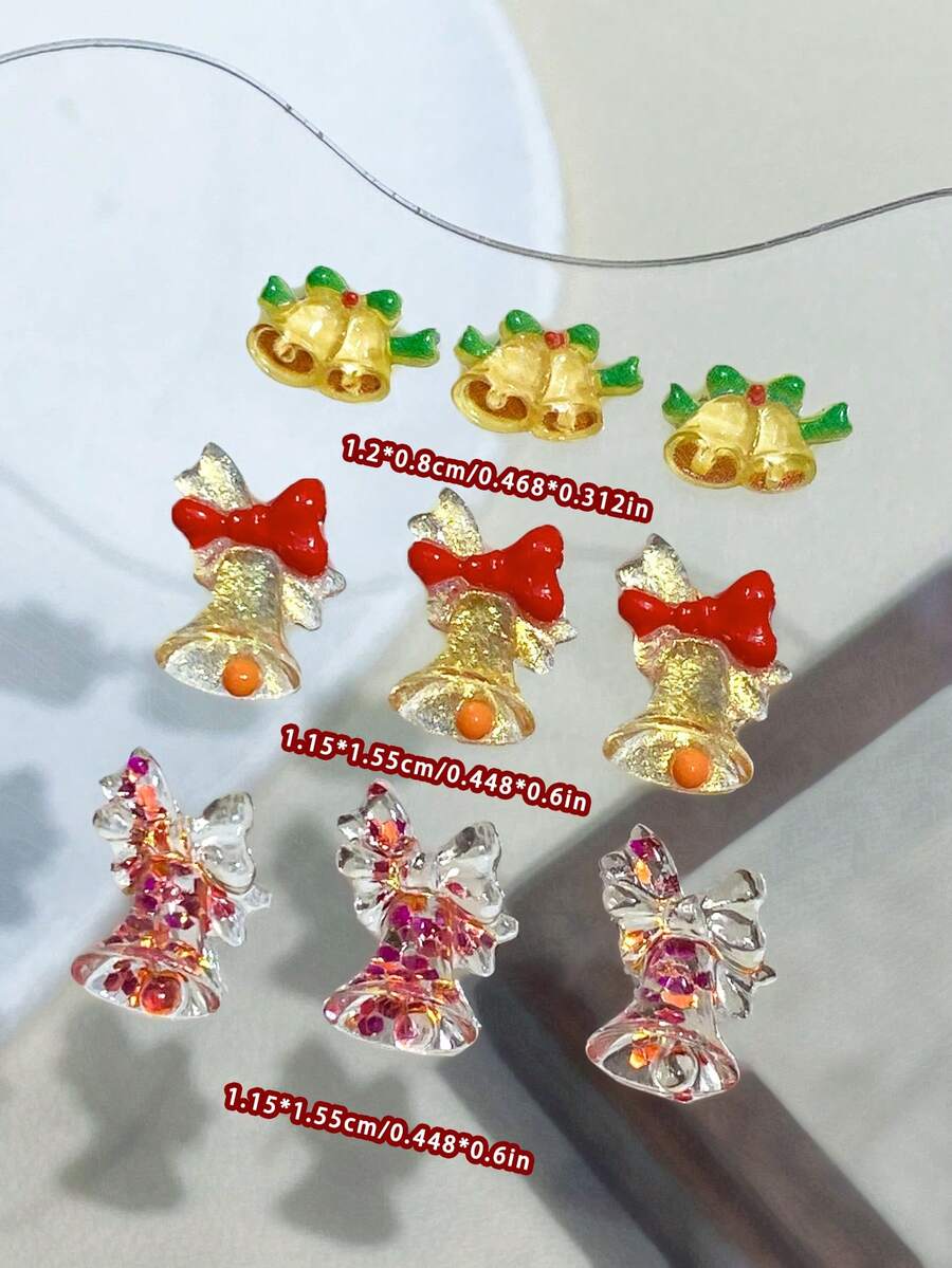 30pcs Christmas Bell Series Nail Art Decor Gold 3D Small & Large Flat Back Bells Rhinestone DIY Handmade Materials - Multicolor - View 1