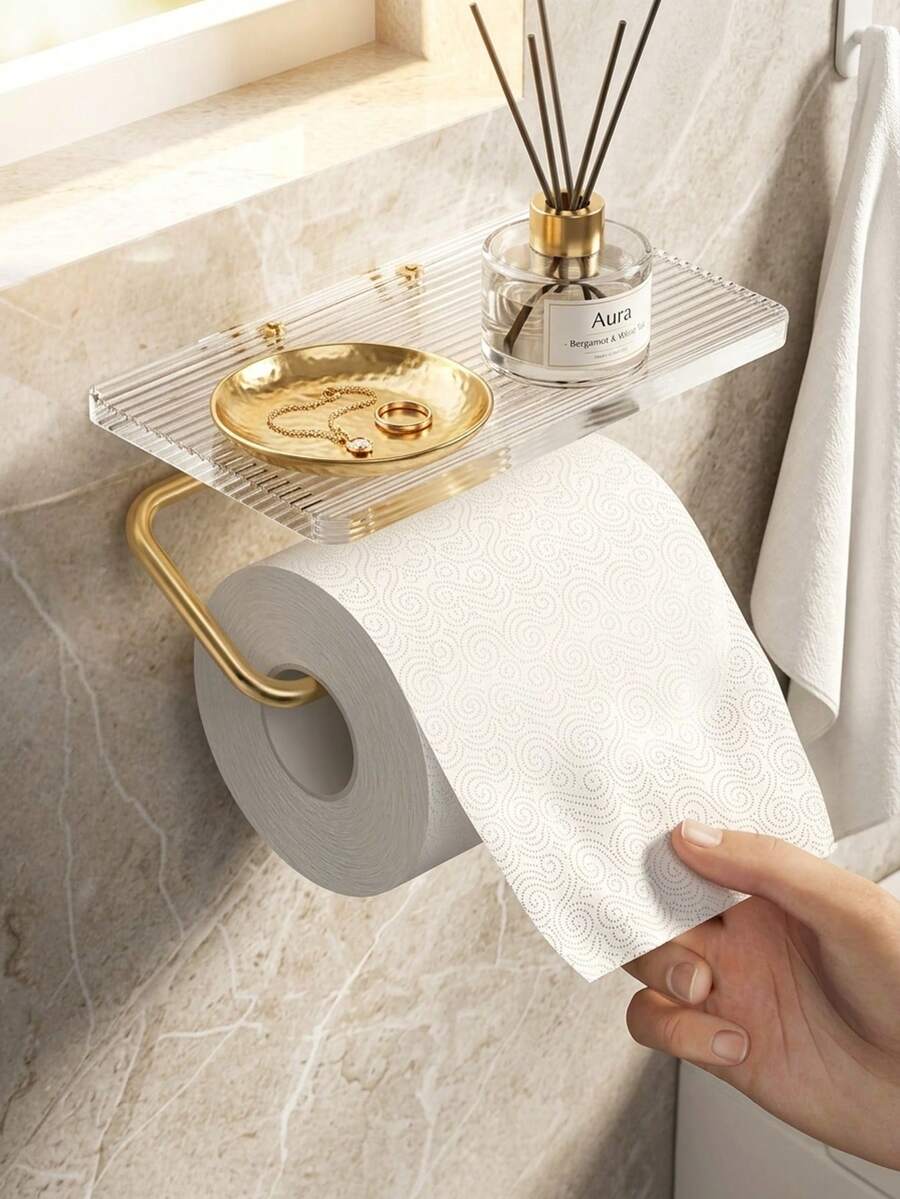 1pc Bathroom Toilet Paper Holder, Storage Rack, Cosmetic Organizer, Bathroom Phone Holder, Bathroom Accessories, Bathroom Tools - Multicolor - View 1