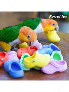 Parrot Chewing Toy, Slipper Shaped, Suitable For Birds In Spring And Summer, Helps With Teeth Grinding, Cleaning Teeth, Relieving Stress, Educational Training Function, Made Of Silicone Material, Random Color, And Durable. - A+B - View 3