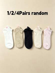 1/2/4 Pairs Women's Short Socks, Double Layer White Fuzzy Socks With Bow Pattern, Warm And Comfortable, Suitable For Autumn/Winter, Random Color, Christmas Gift - Multicolor - View 5