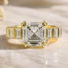 Women's Fashion Minimalist Square Zirconia Inlaid 18K Gold Plated Daily Versatile Commuter Ring - Gold - View 4