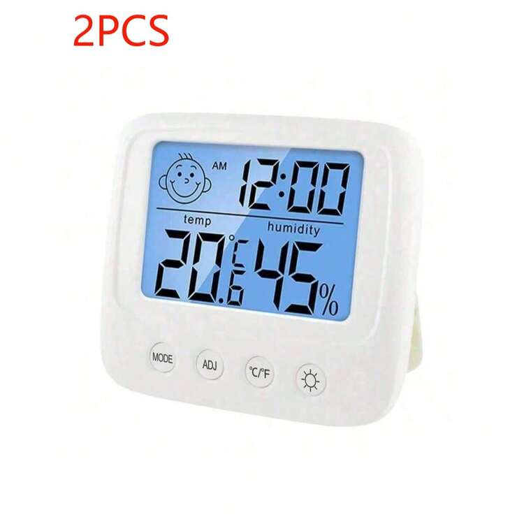 1 pieza Nuevo termómetro digital LCD e higrómetro, monitor de humedad para habitación de bebé, medidor electrónico de temperatura y humedad interior con retroiluminación, estación meteorológica - Blanco - Añade 11