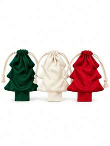 Christmas Tree‑Shaped Velvet Drawstring Gift Bags, , Hangable Christmas Tree Ornaments, Holiday Party Candy Packaging, Christmas Small Gift Pouch - Multicolor - View 10
