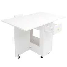Elegant Dining Table In A Modern Style / Dining Table With Open Storage / Mobile Kitchen Worktop / With 2 Drawers / With Locking Casters / Tabletop Load Capacity Up To 60 Kg / Suitable For Kitchen, Living Room And Dining Room, White - White + MDF - View 10