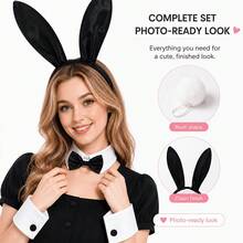 4pcs Women's Rabbit Costume Accessories Set, Rabbit Ears Headband, Bow Collar, Cuffs And Plush Tail, Halloween Cosplay Theme Party Outfit Props - Multicolor - View 5