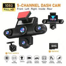 SIDAKEYE 360° Panoramic 5-Channel Dash Cam (4 Lenses + Rear) 64G Memory Card, 3.16-Inch IPS Display, 1080P Front, 720P Front, Middle, Rear, Left, Right Full Coverage, Quad-View Display Function, High-Definition Night Vision, Wide Dynamic Range, G-Sensor, USB Charging, 150mAh - A - View 9