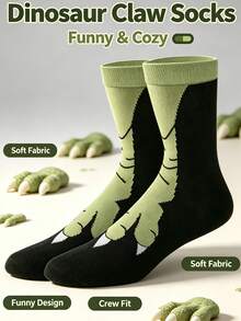 1/3 Pairs Men's Dinosaur Claw Pattern Fashion Cartoon Mid-Calf Socks, Great Gift For Friends, Birthday Gift, Christmas Gift, Fun Socks Suitable For Men, Women And Teens - Multicolor - View 5
