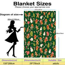 1pc Christmas Deep Green Gingerbread Man, Snowman, Christmas Tree, Candy Cane Print Flannel Blanket, Soft Polyester Fiber Throw, All Season Use, Suitable For Sofa, Camping, Travel, Holiday Gift - Multicolor - View 10
