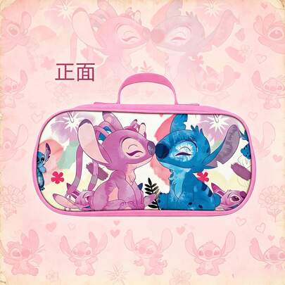 Lilo & Stitch Cute Cartoon Print Stitch Pencil Case, Blue Stitch Cartoon Pattern Large Capacity Handheld Stationery Bag, Durable Fabric Student Pencil Storage Pouch, Children's Gift
