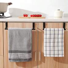 1pc Cabinet Door Back Towel Rack, 24cm/9.4in Stainless Steel Single Bar Towel Rack, No-Drill Cabinet Door Back Hanging Rack For Dishcloth, Towel Bar, Suitable For Kitchen, Bathroom, Matte Black - Black - View 1