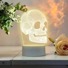 Skull Mesh Pattern Acrylic Night Light, USB Powered Warm Light Desktop Decor Lamp, Creative Artistic Desktop Ornament, Personalized Atmosphere Bedroom Bedside Table Decoration, Suitable For Halloween Theme Decor, Toy Enthusiast Holiday Birthday Gift - Warm white light - View 7