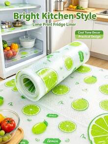 8/4pcs Lime Print Refrigerator Shelf Liners, Waterproof Non-Slip Fridge Mats, Washable Cuttable Drawer Protectors For Fridge Shelves, Kitchen Cabinets & Home Organization - Green - View 3