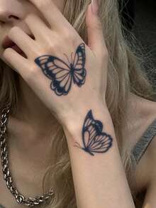 Herbal Juice Semi-Permanent Magic Tattoo Sticker Hollow Butterfly Design Long-Lasting 14 Days No Fading No Reflection Arm Waist Abdomen Shoulder Back Leg Body Temporary Tattoo Sticker 1pc - Blue - View 5