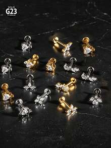 1 Buah Anting-anting CZ Berkilau Bentuk Salib Marquise Bunga Jahat ASTM Titanium Padat Ulir Internal Bertatahkan Gugus Zirkonia Datar untuk Bibir Hidung Tragus Tulang Rawan - 1 tindik bibir titanium - View 4