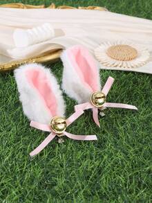 2pcs/4pcs Cute Plush Cat Ear Bell Bow Hair Clips, Party Anime Convention Cosplay Costume Accessories, Girl Headwear - Multicolor - View 9