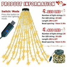 1pc 200LED Warm White Christmas Tree Waterfall Fairy String Lights, USB Powered, 8 Lighting Modes, IP66 Waterproof Hanging Lights, Suitable For Indoor Yard Tree Decoration, Christmas, Thanksgiving, Holiday Atmosphere Decoration - Christmas Waterfall Lights - View 10