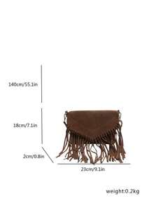 low tea 1pc Fashionable Tassel Suede Fabric Shoulder Bag, Suitable For Commuting, Shopping And More - Coffee - View 3