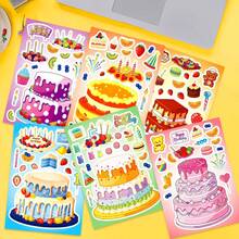 6Pcs Dessert Cake Puzzle Stickers For Kids, Cute Make A Face Mix And Match Decals, DIY Assemble Stickers For Kids Crafting, Classroom Activity & Birthday Party Play - Multicolor - View 2