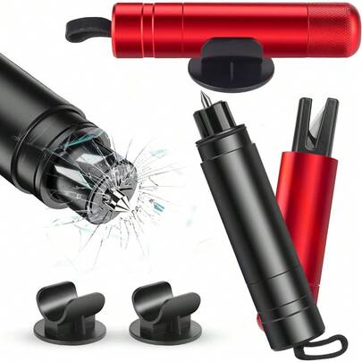 2-Piece Multifunctional Car Safety Hammer Set With Seat Belt Cutter & Glass Breaker – Emergency Escape Tool For Vehicles, Essential For Family Cars & Daily Commuters