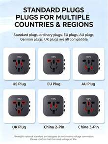DELI LU5031 Universal Travel Adapter, 750°C Flame Retardant PC Shell, Multi-Plug Switchable Lock Design, Portable Power Converter For International Travel And Business Trips - Black - View 3