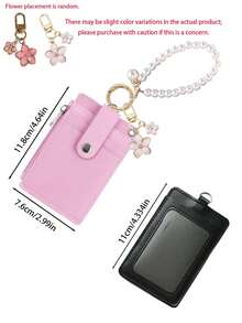 Flower Pendant Keychain Card Holder With Pearl Chain, PU Multi-Slot Wallet, Zipper Coin Purse ID Card Sleeve, Wrist Strap Bracelet Coin Purse - Multicolor - View 10
