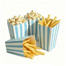 12-Pack Striped Popcorn Boxes - Carnival Party Mini Paper Popcorn Candy Containers Movie Night Party Supplies (Blue) - Blue and White Vertical Stripes - View 1