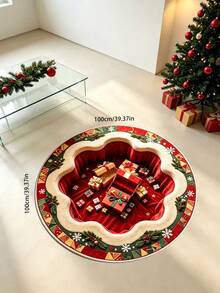 1pc Christmas Theme Living Room Round Rug Gift Box Pattern Bedroom Decor Bedside Carpet, 3D Visual Effect Home Bay Window Plush Rug, Seasonal Decorative Mat, With Holiday Design, Christmas Decoration, Perfect Christmas Gift, Perfect Match For Christmas And New Year Celebration, Decorative Rug, Bedroom Decor, Small Rug, Carpet, Home Decor, Living Room Rug - Multicolor - View 12