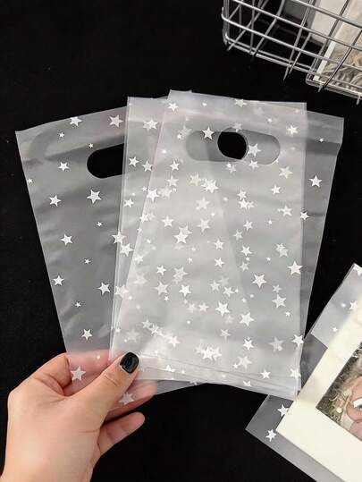 100 Frosted Star Pattern Gift Bags, Creative Tote Bags, Transparent Gift Packaging Bags, Jewelry Gift Bags, Small Gift Packaging Bags DIY Gift Bags, Suitable For Valentine's Day, Birthday, Wedding And Party Gift Packaging.